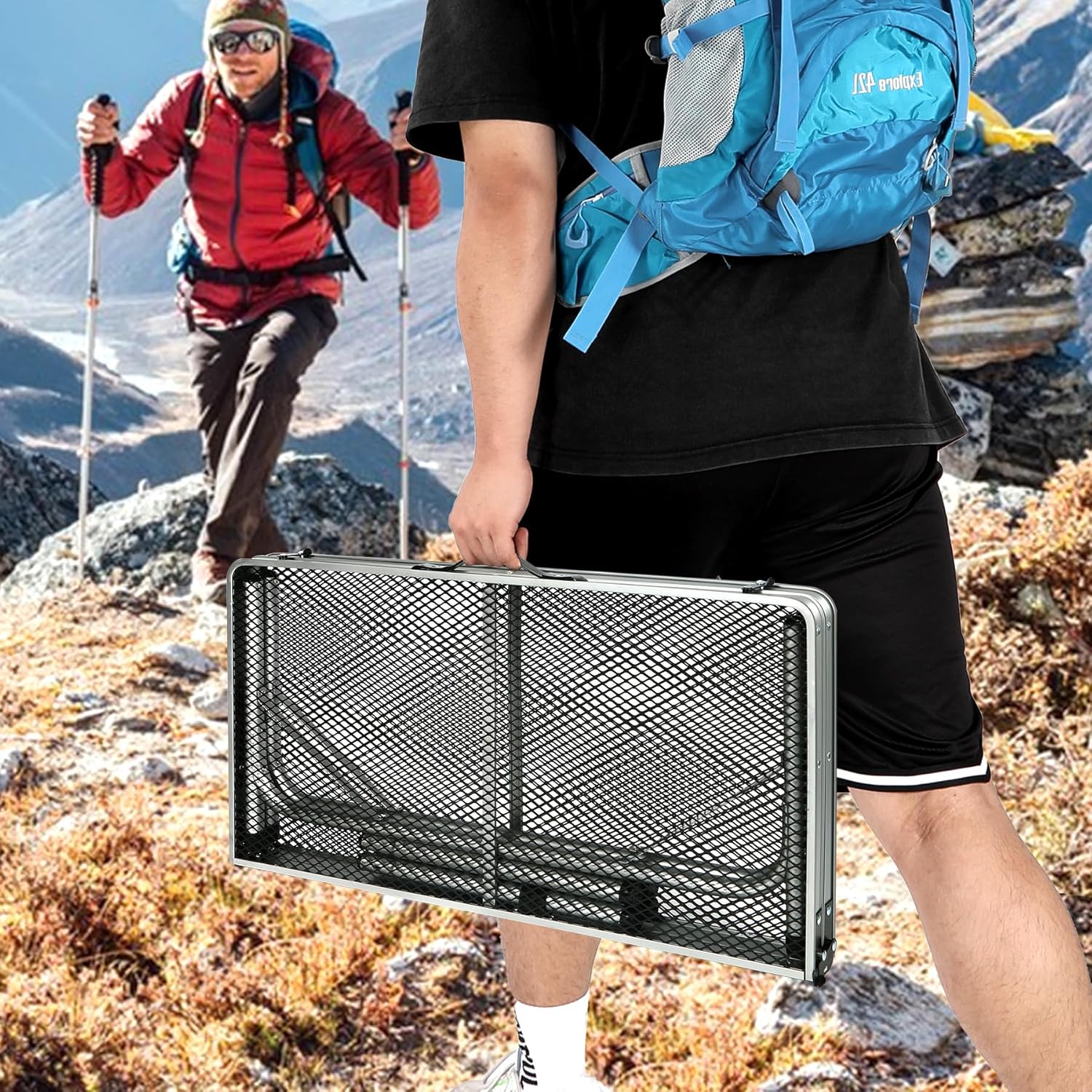 Складной стол для барбекю на открытом воздухе с 2 боковыми столиками — фото 9