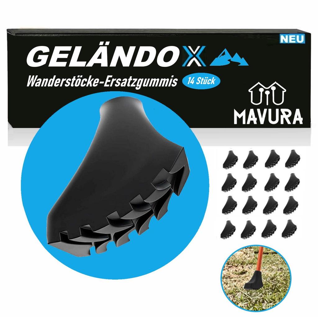 GELÄNDOX Hiking Pole Attachments [14 Pieces] Nordic Walking Rubber Buffers Trekking