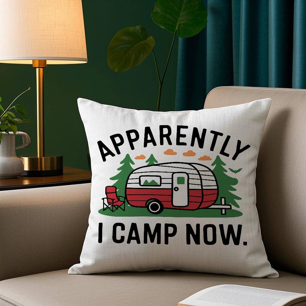Happy Camper Pillow Case Short Plush Print Cushion Cover Square Throw Pillow Covers Sofa Home Decor