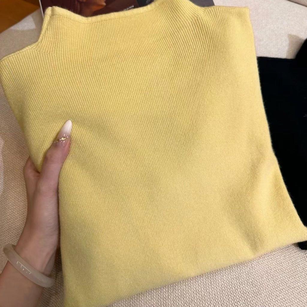 Women Half Turtleneck Knitted Sweater Soft Slim Fit Long Sleeve Base Layer Tops Solid Color Casual Autumn Winter Basic Pullover