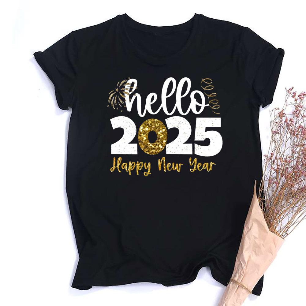 Dámské vánoční tričko s kulatým výstřihem Santa Claus, Velká velikost, Krátký rukáv, Vánoční edice pro Nový rok 2025