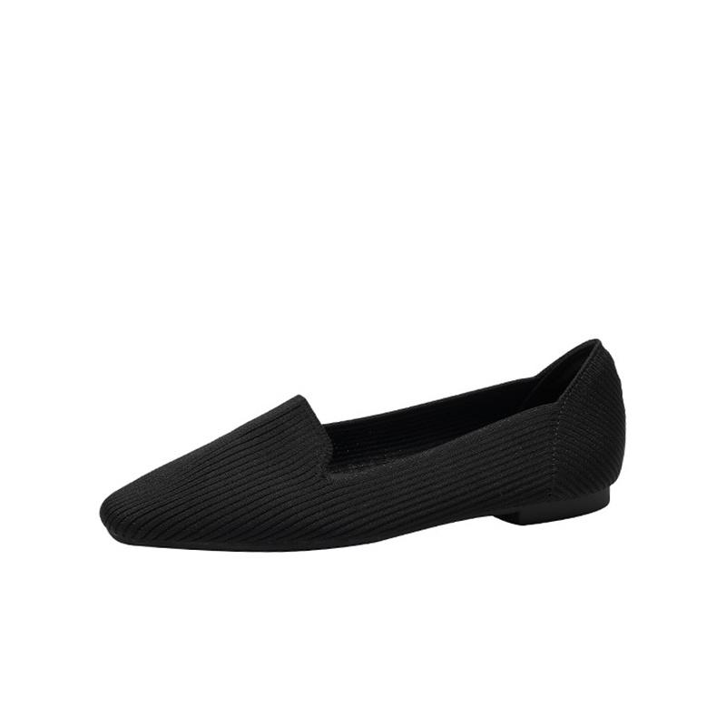 fashion Spring Summer 2024 New Flat-bottomed Square Head Breathable Comfort Women's One Kick Knitted Casual Shallow Shoes Comfortable