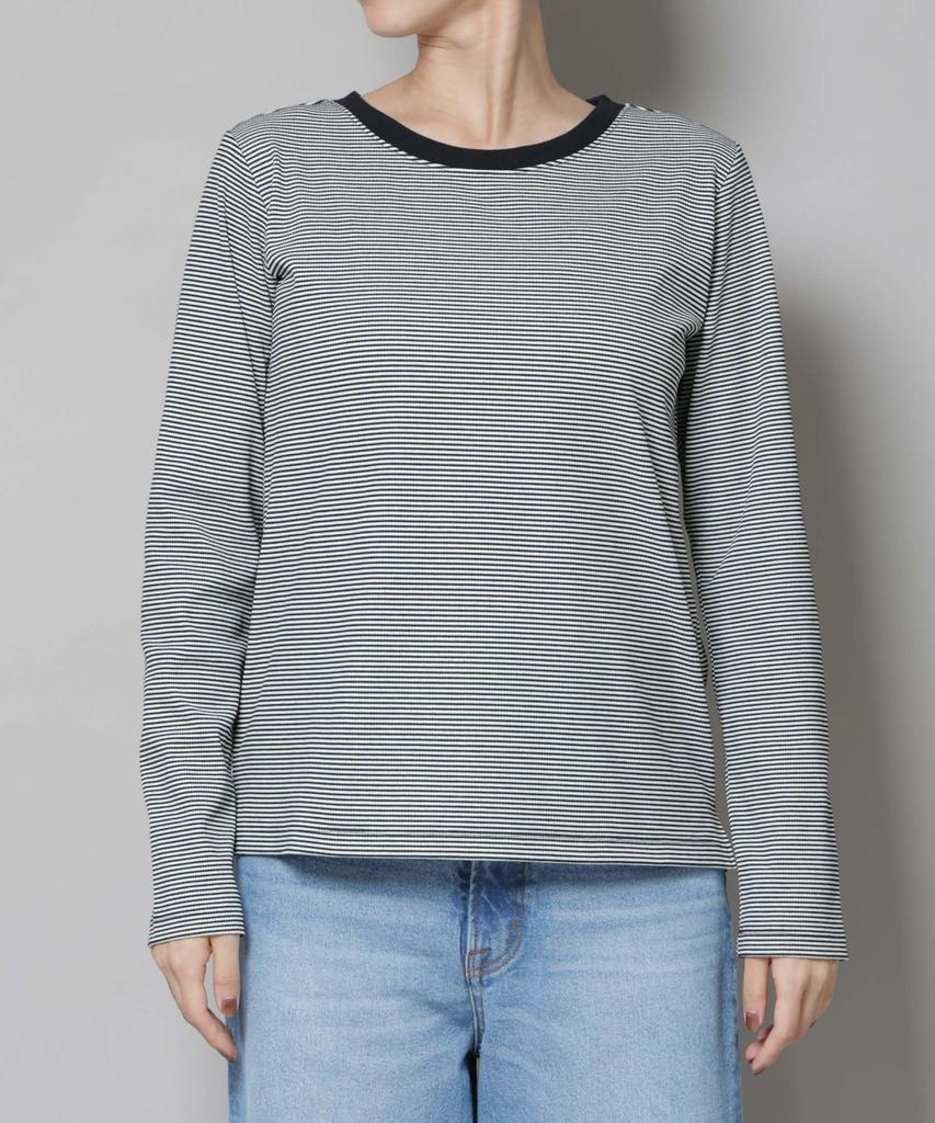 Nano Universe Women's Midi Border Long Sleeve T-Shirt, Black, Size F 010, 673-5223303