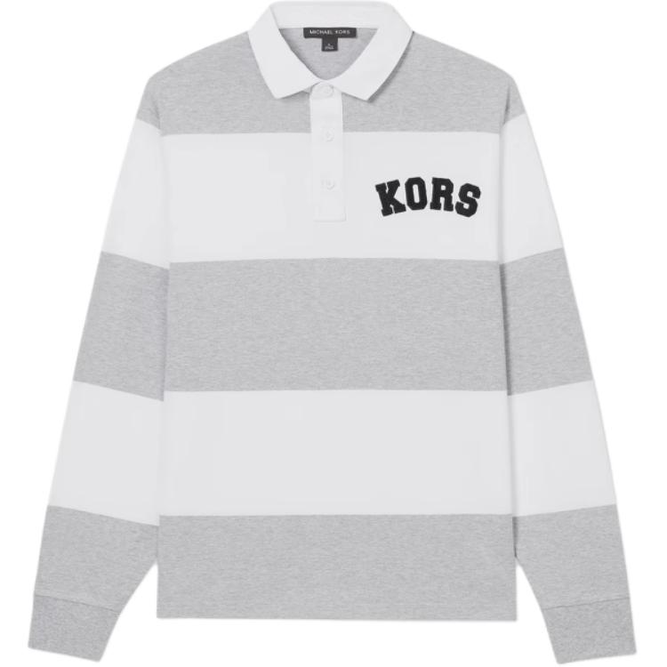 Michael Kors FW23 Striped Logo Letter Print Long Sleeve Polo Shirt Men tops Gray OF351MB8SL-030 M