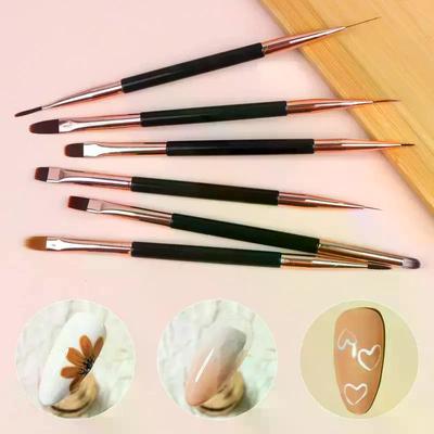 1 PCS Double Head Nail Brush Metal Handle UV Gel Liner Brush Painting Drawing Pen Crystal Acrylic Nail Art Manicure Brushes Tool
