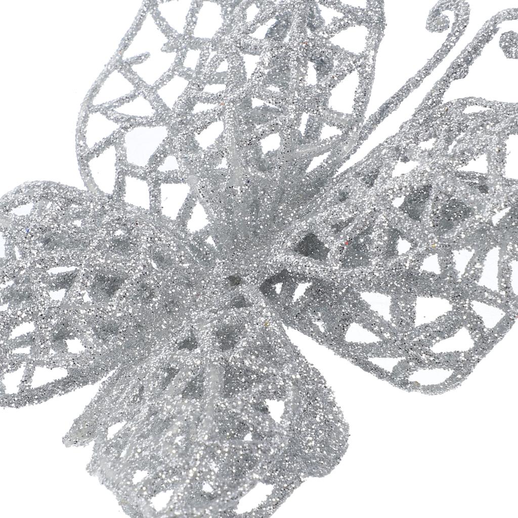 6pcs Sparkling Butterfly Flower Christmas Tree Drop Ornaments 8cm Butterfly Bows Gift Wraping Bowknot Ribbons Wedding Decoration