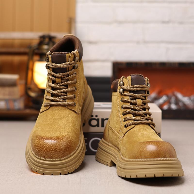 Suede Leather Men's Fashionable Ankle Boots Autumn Winter Male Short Leather Boots Versatile Motorcycle Boots New High Top Botas
