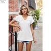 DX~~Summer New Solid Color Double Sleeve V-Neck Loose Short Sleeve T-shirt Top