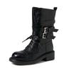 Retro thick-soled thick-heeled lace-up Martin boots for women's autumn and winter new mid-tube belt buckle locomotive boots