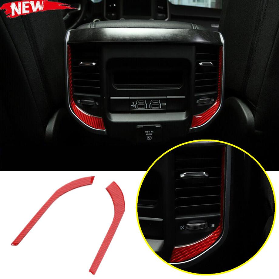 For 2019-2022 Dodge RAM 3500 Red Carbon Fiber Rear Air Conditioner Vent Trim 2P