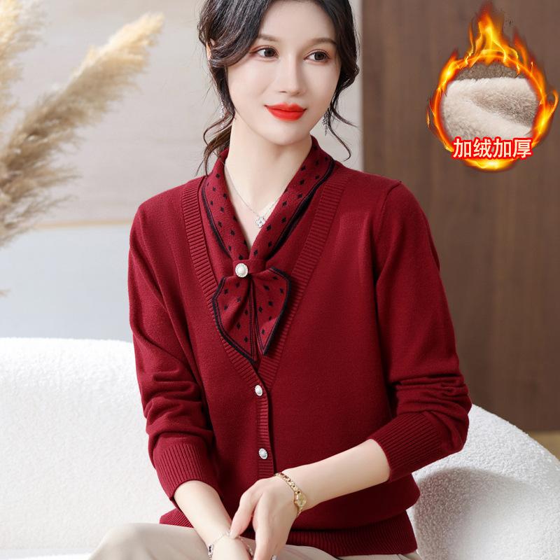 New mother autumn and winter clothing temperament fleece thickened sweater middle-aged and elderly women with bottoming shirt knitted top