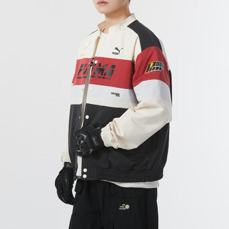 Puma Color Block Design Long Sleeve Retro Sports Stand Collar Jacket Unisex Jacket Black Red 625815-01