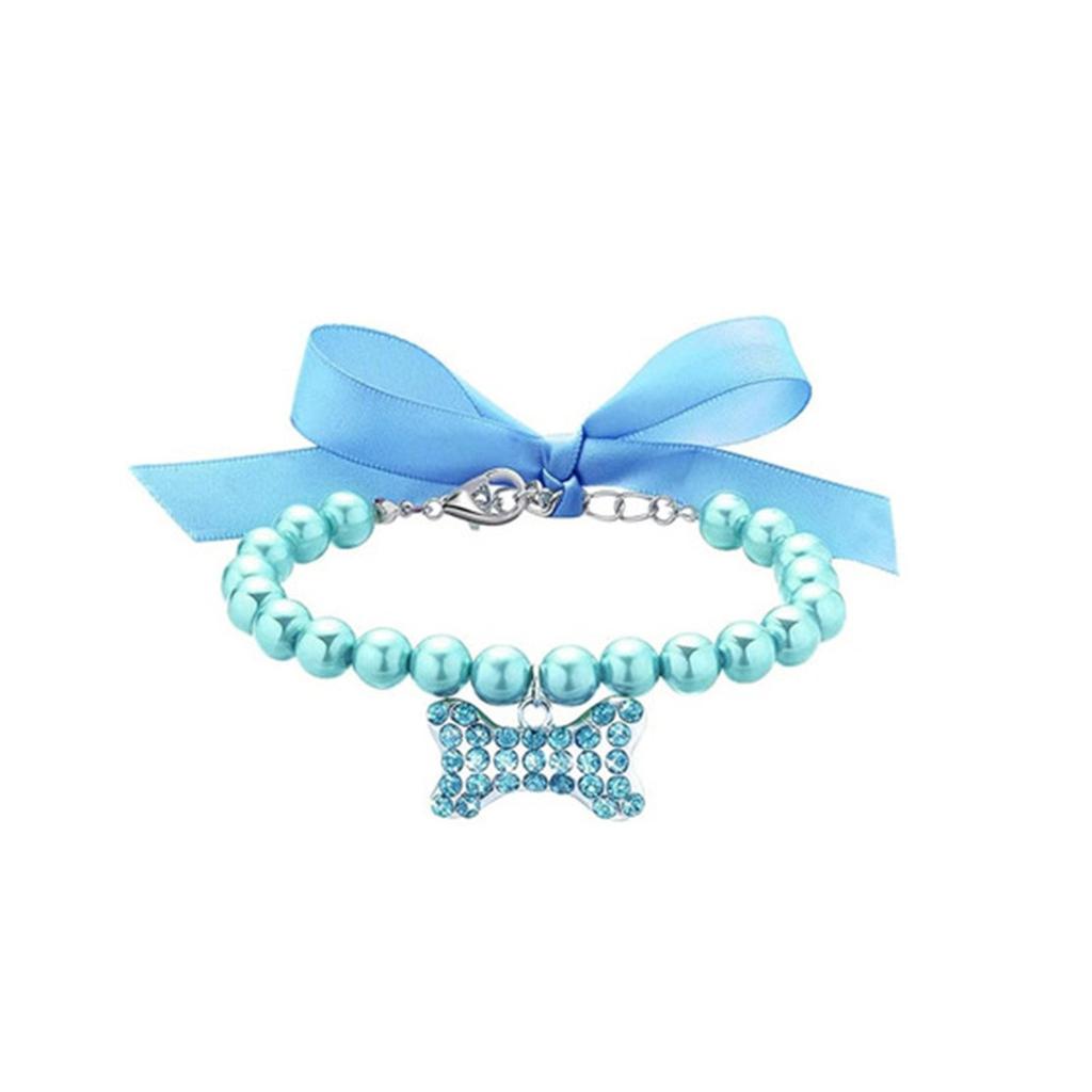 Pet Pearl Necklace Collar with & Heart Rhinestone Pendant for Small Dogs Cats