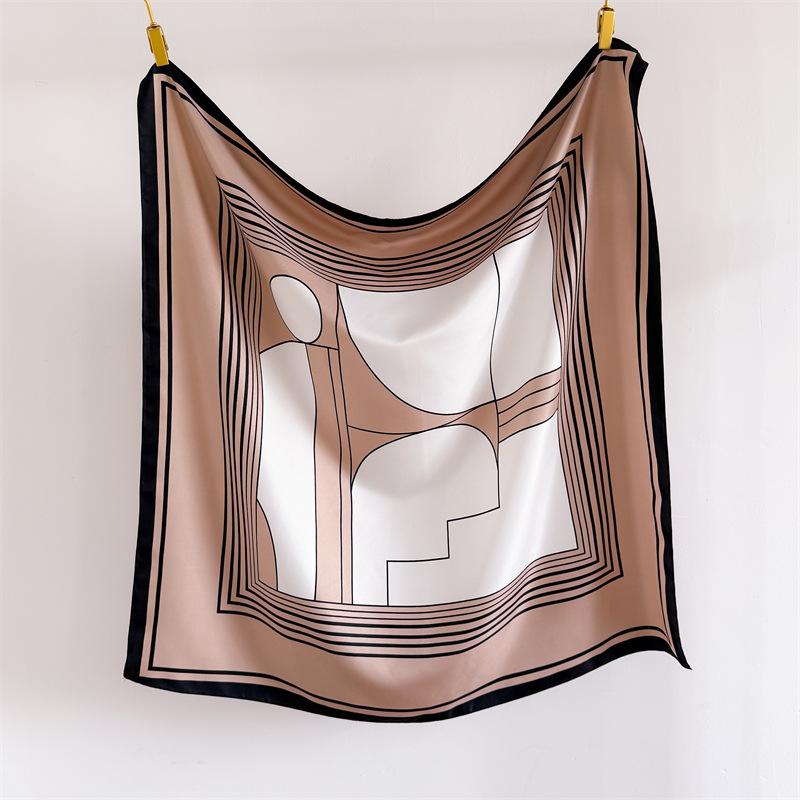 Premium retro oblique silk scarf large square scarf fashionable versatile printing imitation silk dust-proof shawl headscarf scarf
