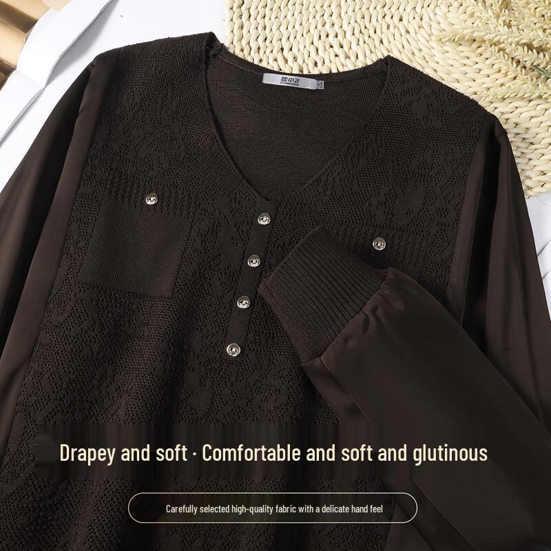 Snowflying Women s Lace Trim V-Neck Knit Top M
