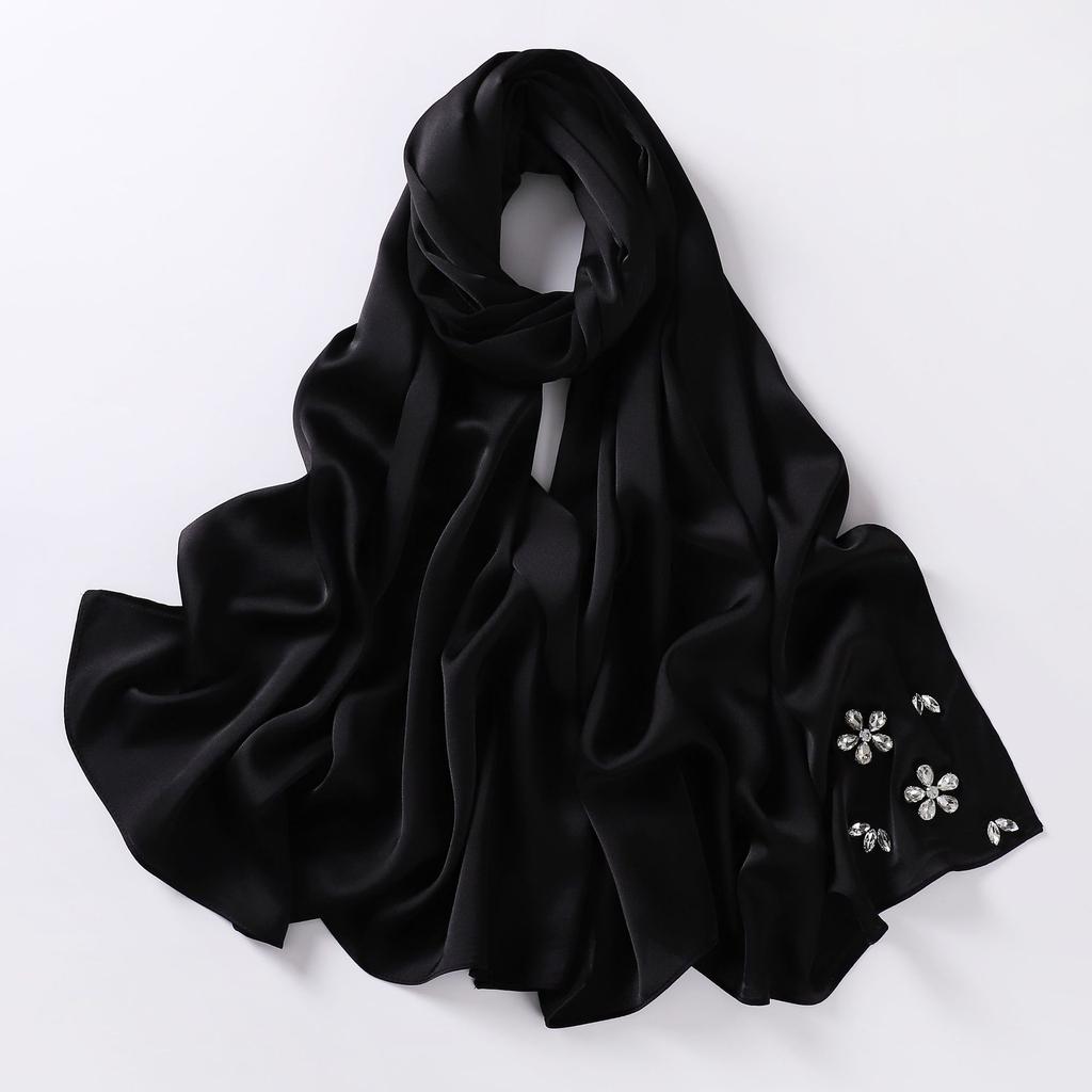 2024 New Imitation Silk Bubble Chiffon Handmade Diamond Scarf Hui People Scarf Malaysian Headscarf Scarf 175CM