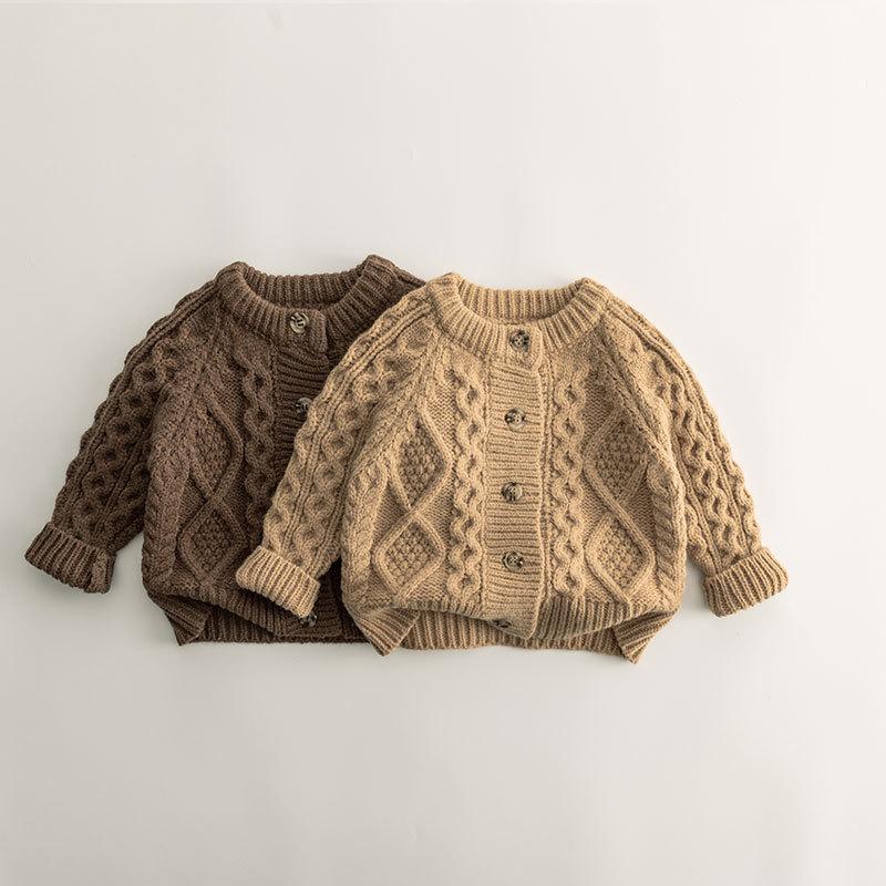 Children's Sweater Cardigan Winter Boy Baby Lazy Style Knitted Sweater, Thick Coat Knitted Sweater