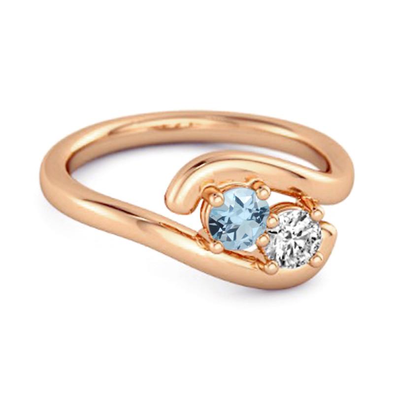 Blue Topaz Two-Stone Bypass Ring - 925 Sterling Silver Rose Gold Vermeil