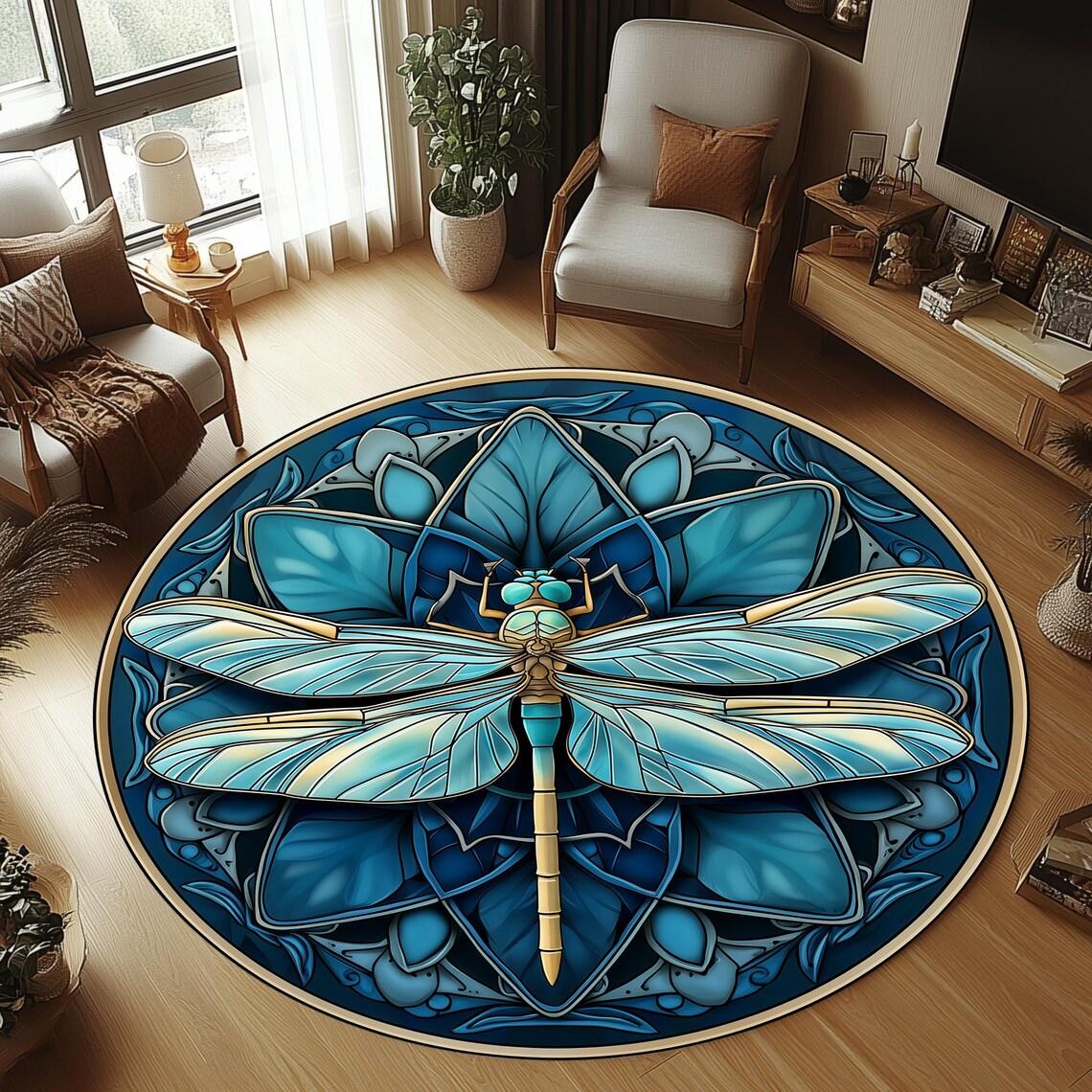 

Dragonfly Rug, Dragonfly Round Rug Insect carpet, Bug Area Rug Floral Dragonfly Rug Colorful Dragonfly floor mat 40X40CM