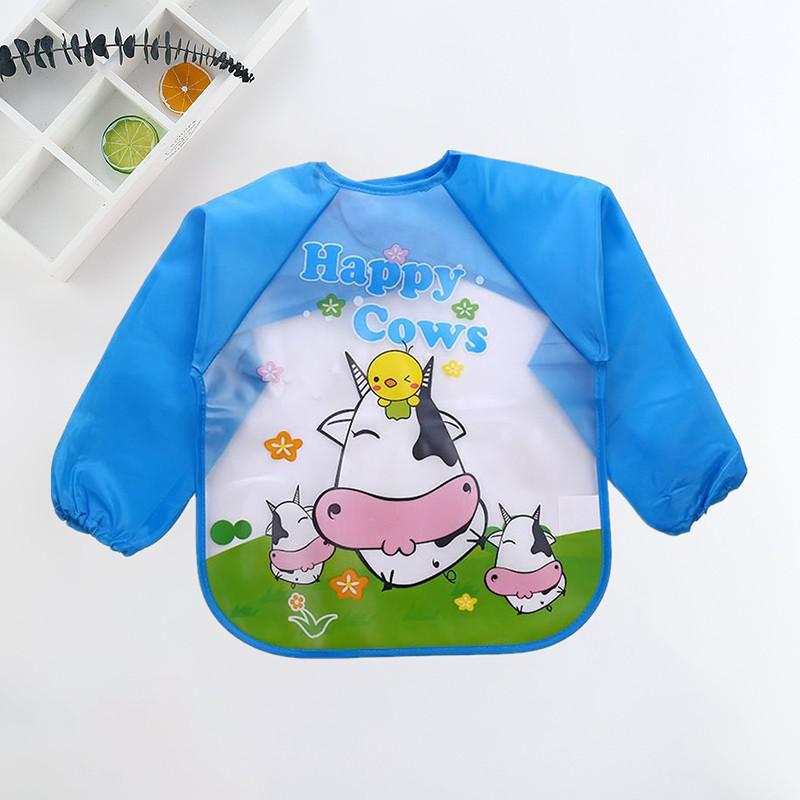 Baby Bibs Cute Colorful Cartoon Waterproof Bib Infant Eating Children Drawing Long Sleeve Pocket Apron Self Feeding Baby 0-3Y