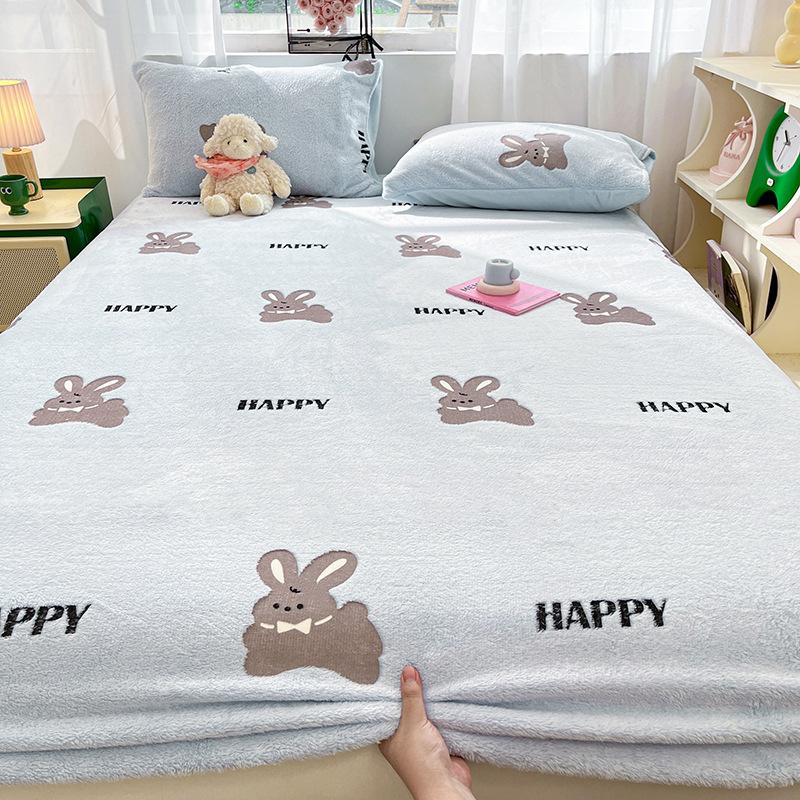 Thickened Milk Velvet Bed Sheet, Winter Children's Bed Cover, Coral Velvet Mattress Protector, Student Dormitory Mattress Cover Sheet