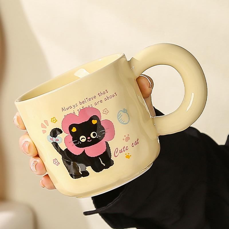 Little Black Cat Cute Creative Elegant Simple Cartoon Mug Three Dimensional Ceramic Cup Cute Souvenir Gift Box Set