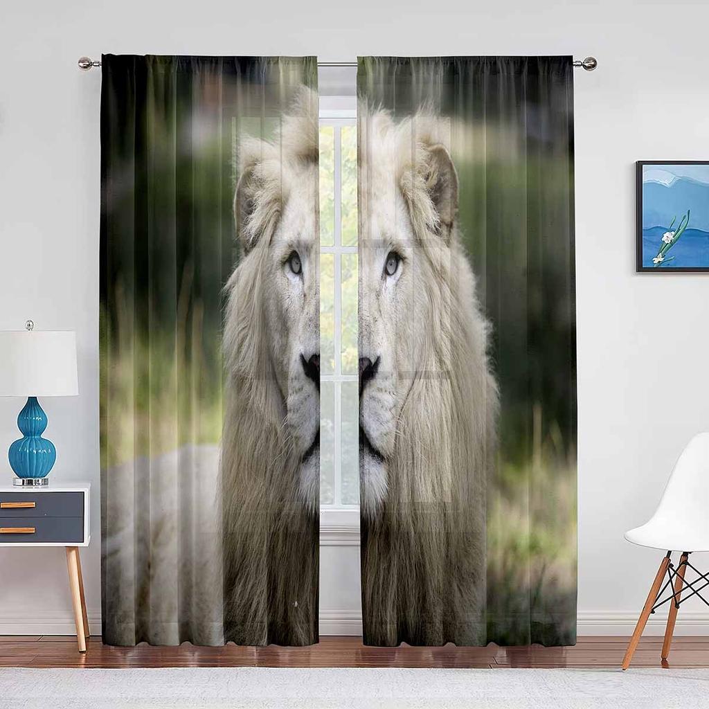 Tende in Tulle Tigre per Decorazione Soggiorno Foglie Verdi Animale Selvatico Tenda Voile Velata per Camera da Letto Cucina Tendaggi per Finestre Tende