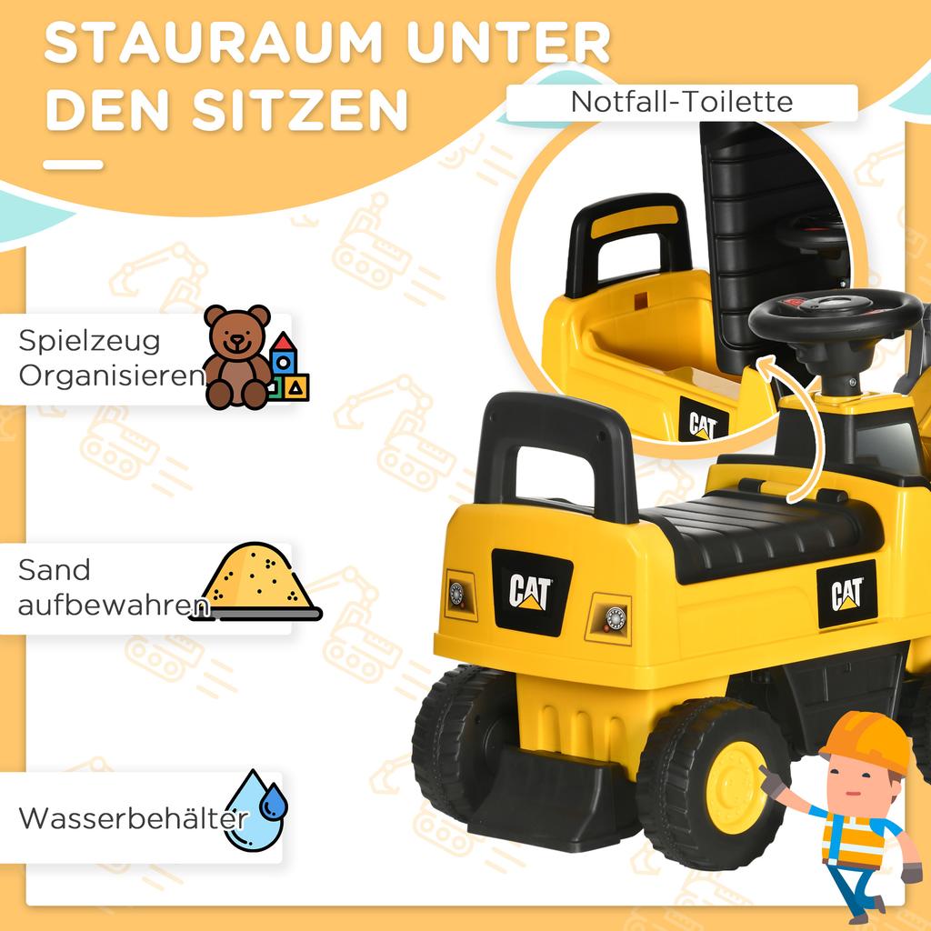 Kids Excavator, Ride-On, Operable Excavator Bucket, Anti-Tip Protection, Non-Slip Wheels, Yellow+Black, 78 x 29.5 x 54 cm