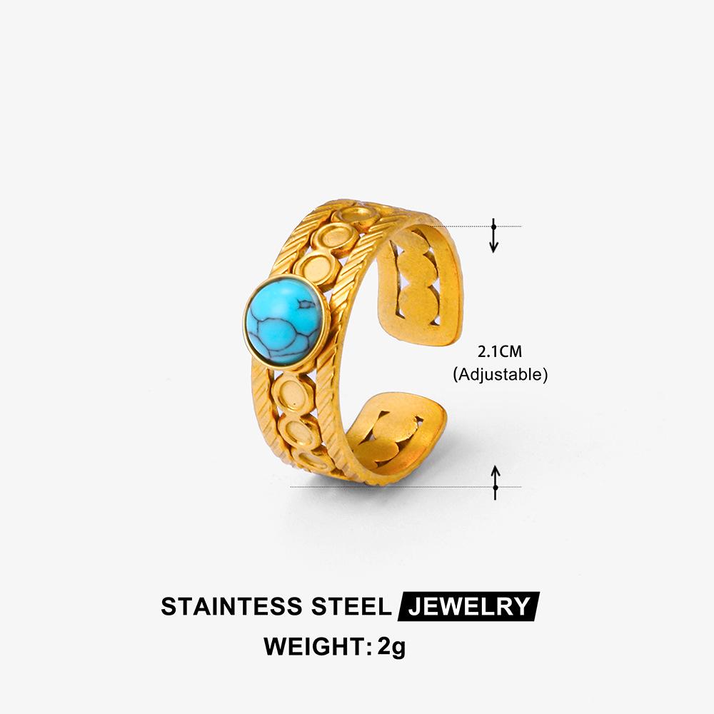 Bohemian Style Adjustable Titanium Ring - Turquoise, Stainless Steel, Non-fading