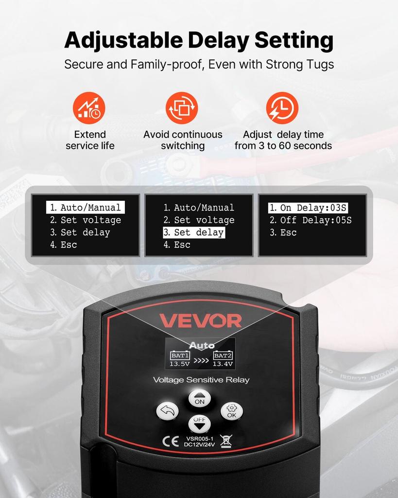 Dual Battery Isolator Kit, 12V 300 Amp, Manual and Automatic VSR Voltage Sensitive Relay with Voltmeter, LCD Screen, Smart Battery Isolator,