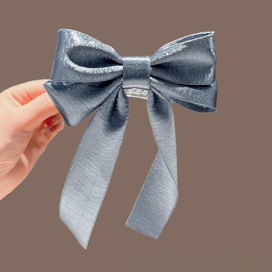 Hairpin French Style Satin Long Ribbon Bow Decor Anti-slip Teeth Back Head Hair Clip Strong Clamping Force Versatile Hair Clip