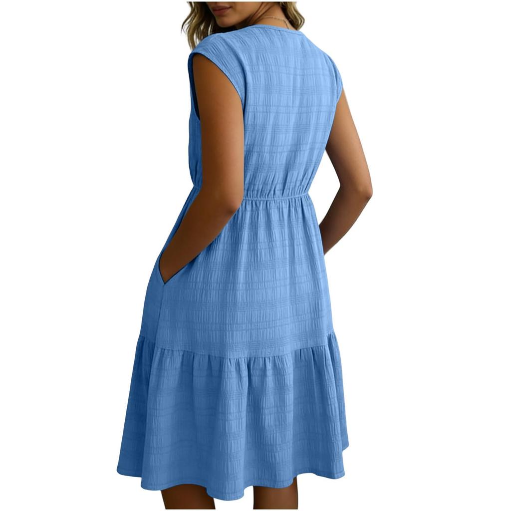 Women Short Sleeve Dress With Pockets Lightweight Casual Dresses