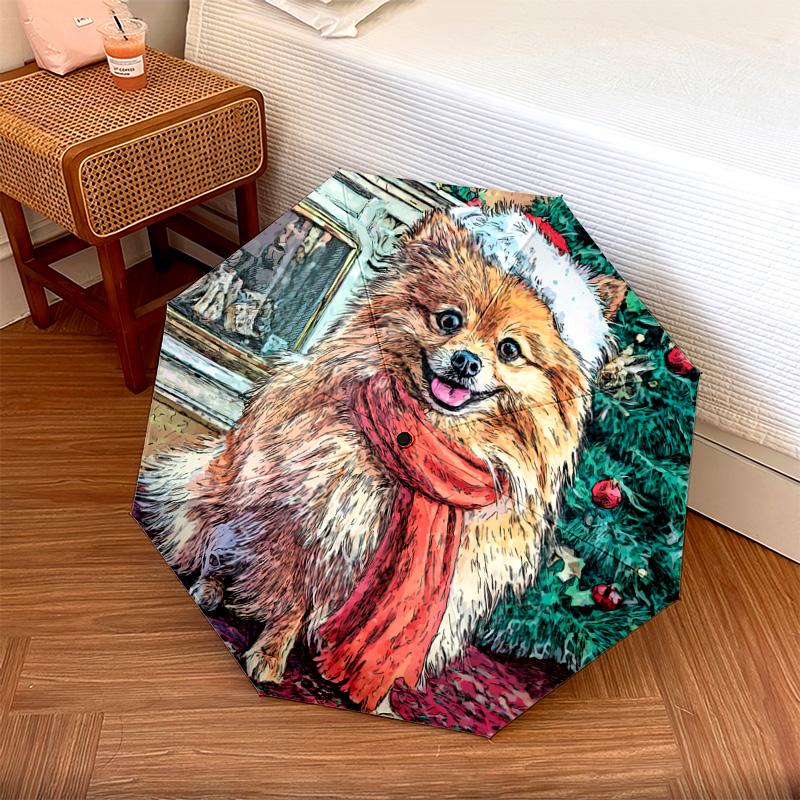 1 PC Automatic Folding Umbrella - Pomeranian Pattern, Portable & Foldable Design with 8 Ribs, Christmas Birthday Gifts