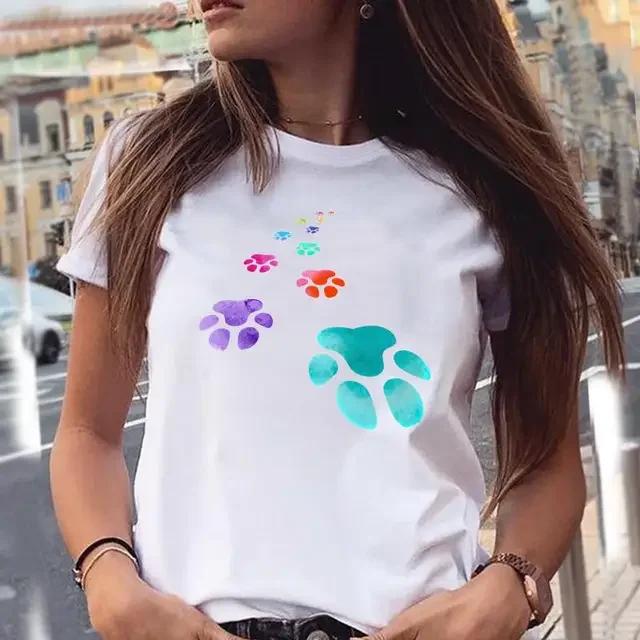 Women T-shirts Love Trend Style Dog Paw Cartoon Animal Pet 90s Summer Graphic Print Female Stylish T Top Shirt Girl Tee T-Shirt