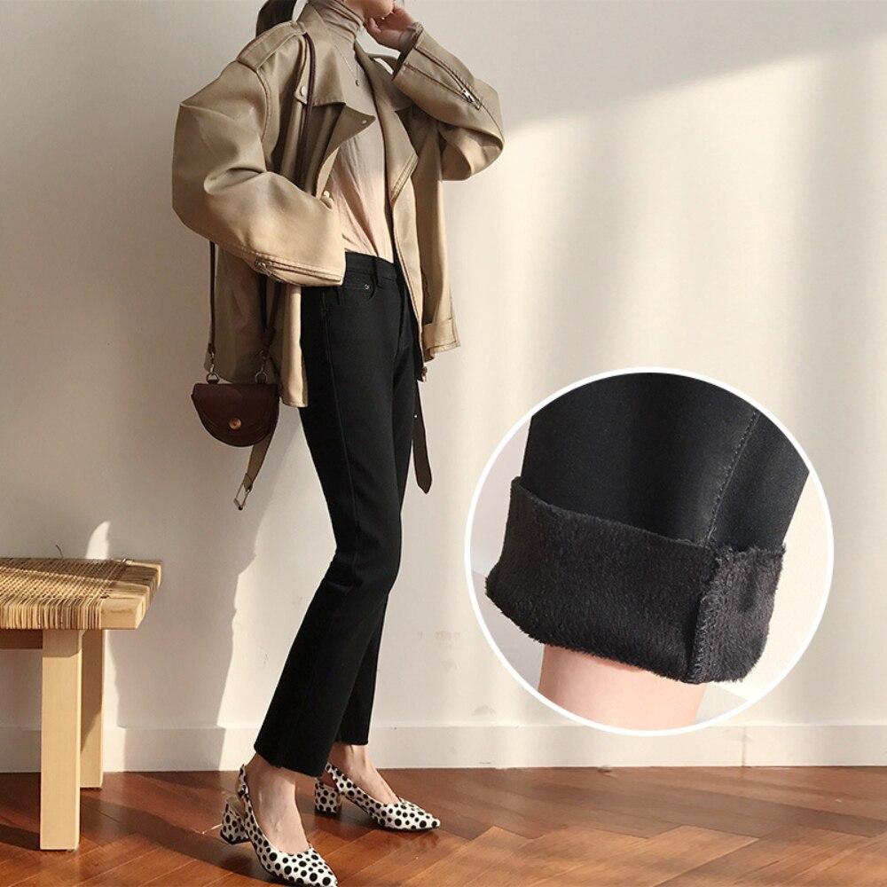 

Осень-зима 2022, джинсы в корейском стиле, женские джинсы с высокой талией, ретро-дизайн, тонкие расклешенные джинсовые брюки, элегантные универсальные брюки в стиле Харадзюку 31 чёрный