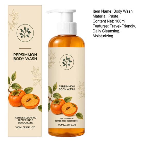 xiaobudian Persimmon Body Wash, Gentle Daily Cleanser for All Skin, 100ml Mild Deep Cleansing Deodorizing Soap Bar Women Men