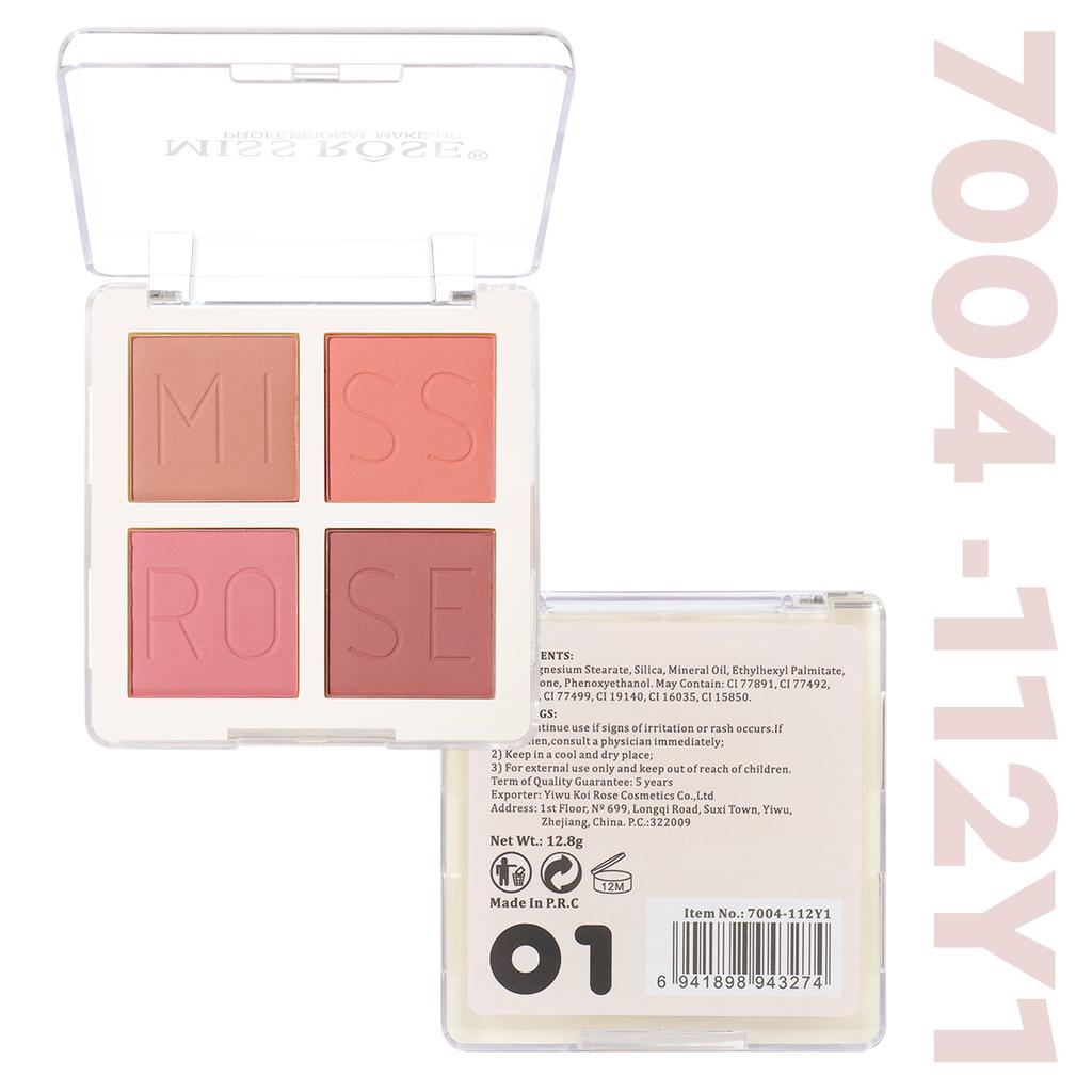 MISS ROSE Palette Fard 4 Colori Impermeabile Resistente al Sudore Trucco da Viaggio