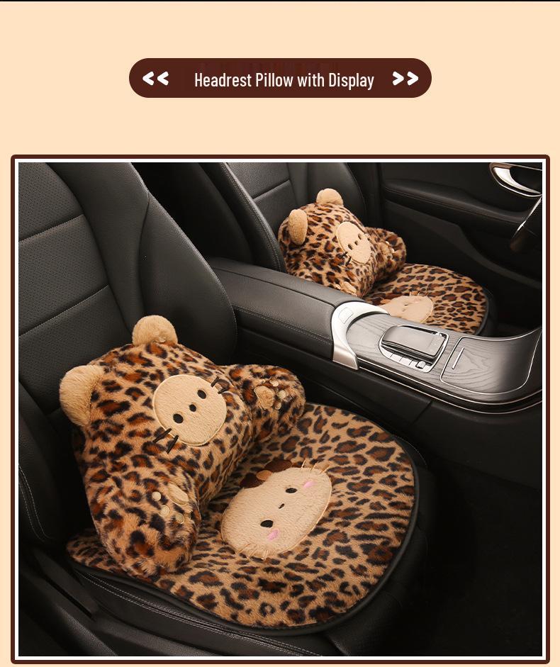 Leopard Print Kitten Cartoon Winter Plush Car Seat Cushion for ORA Good Cat, Ballet Cat, or Lightning Cat