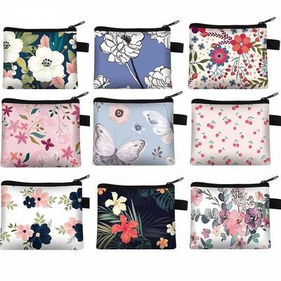 Canvas Coin Purse Floral Plaid Print Zipper Pouch Small Wallet Children Female Key Card Holder Mini Money Bag