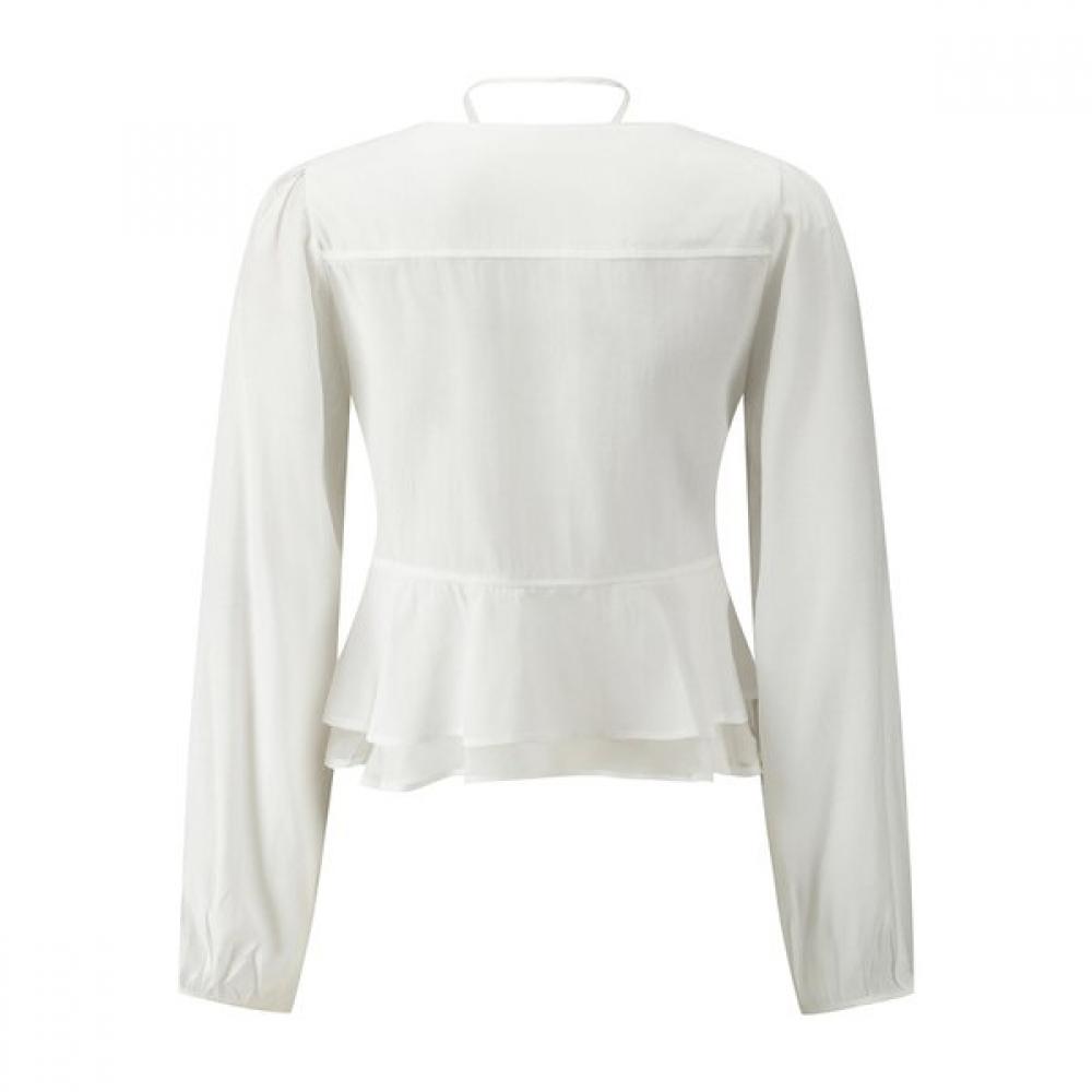 Ribbon Neck Square Double Ruffle Blouse  Gq1sh009f 