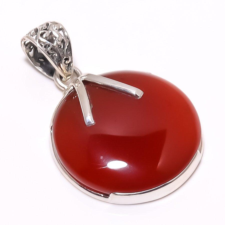 Natural Carnelian Gemstone Handmade 925 Solid Sterling Silver Pendant 1.62" Z3W03