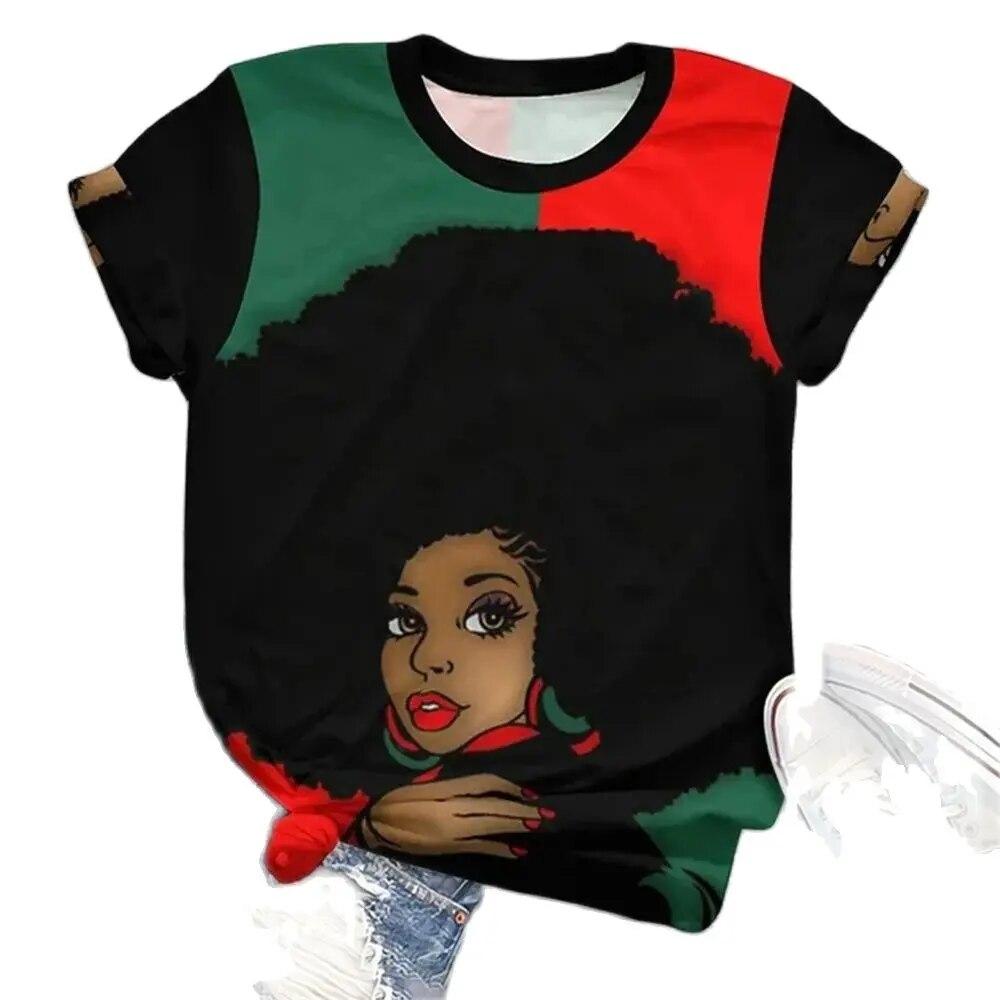 

Жіноча футболка Африканська чорна дівчина 3D-принт Вуличний одяг із тваринами Y2k Топи з короткими рукавами Літня мода з круглим вирізом Harajuku для жінок 7XL