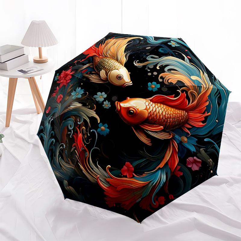 1pc Koi Fish Decor Automatic Umbrella - 8-Rib Durable Frame, Portable Fashion Accessory & Holiday Gift yy251117149