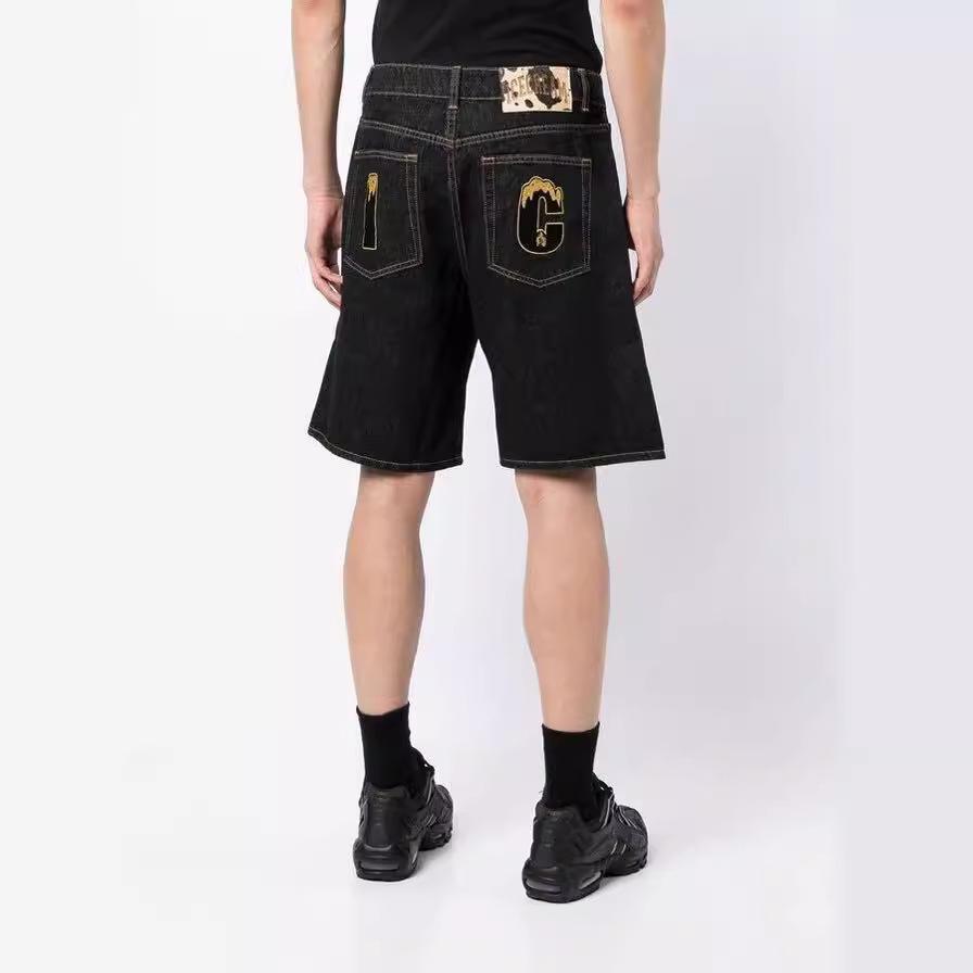 Shorts Y2K Jeans Harajuku Hip Hop Flying Dog Graphic Print Retro Blue Baggy Denim Gym Shorts Mens Womens High Waist Casual Short
