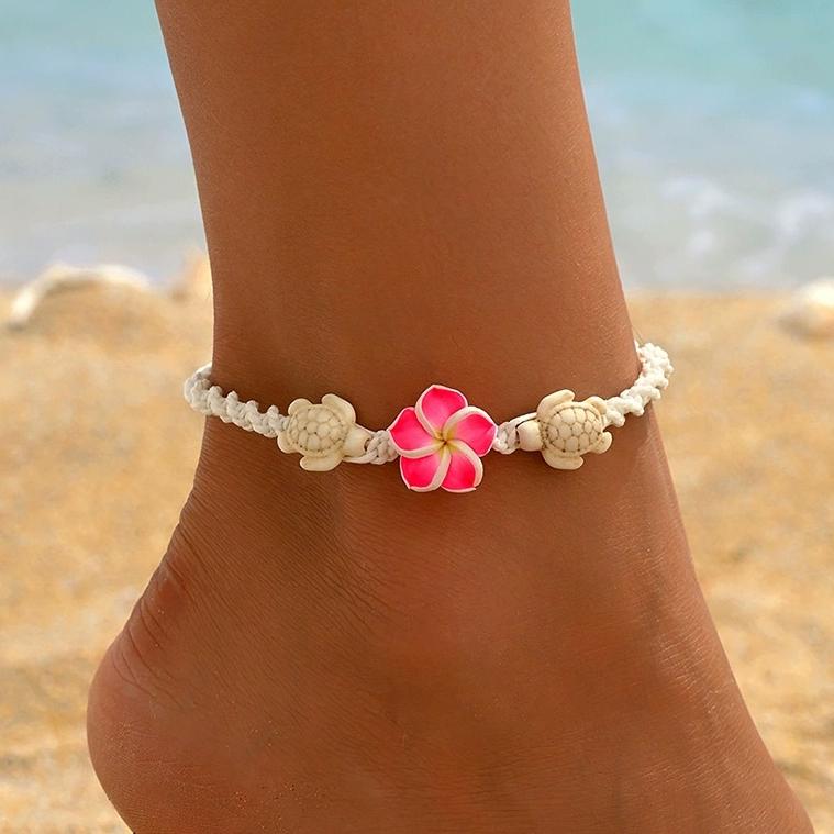 

Boho Colorful Flower Soft Ceramic Ankle Chain for Women Handmade Weave Rope Adjustable Ankle Bracelets Zircon Accessories Gifts