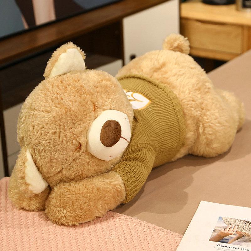 80/100CM Reuzenformaat Liggend Pluche Speelgoed Zachte Trui Beer Pluche Kussen Opgezette Dier Poppen Kerstcadeau 80cm bruin