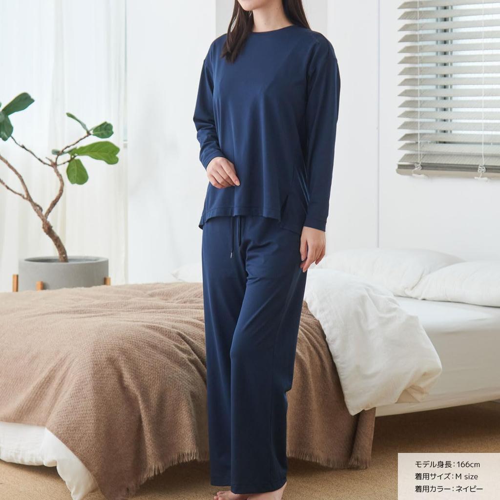 Venex Standard Recovery General Medical Long Sleeve Boat Neck and Flared Pants Size L Women's Dry+ Wear, Device, T-Shirt Set, Navy,