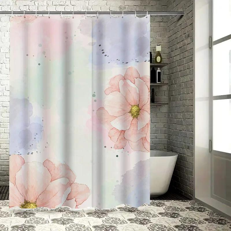 Акварельная Цветочная Шторка для Ванной Душа Розовая Белая Зеленая Пастельная Декоративная Подвесная Водонепроницаемая Декор для Ванной Комнаты с Кольцами (L) W90xH180cm