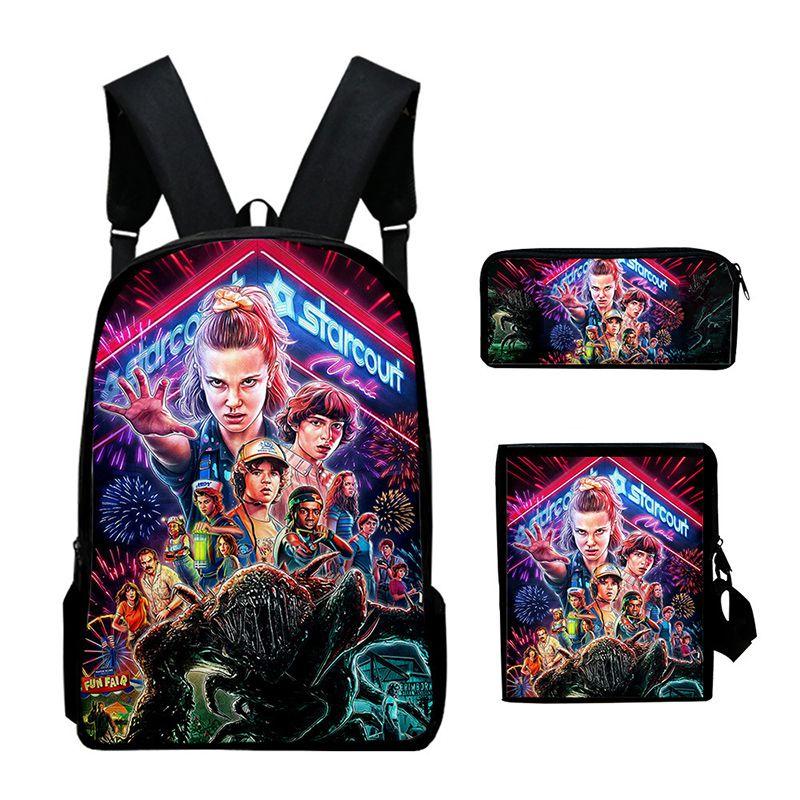 Stranger Things Waterproof Backpack Set 3pcs Crossbody Bag Pencil Bag Included