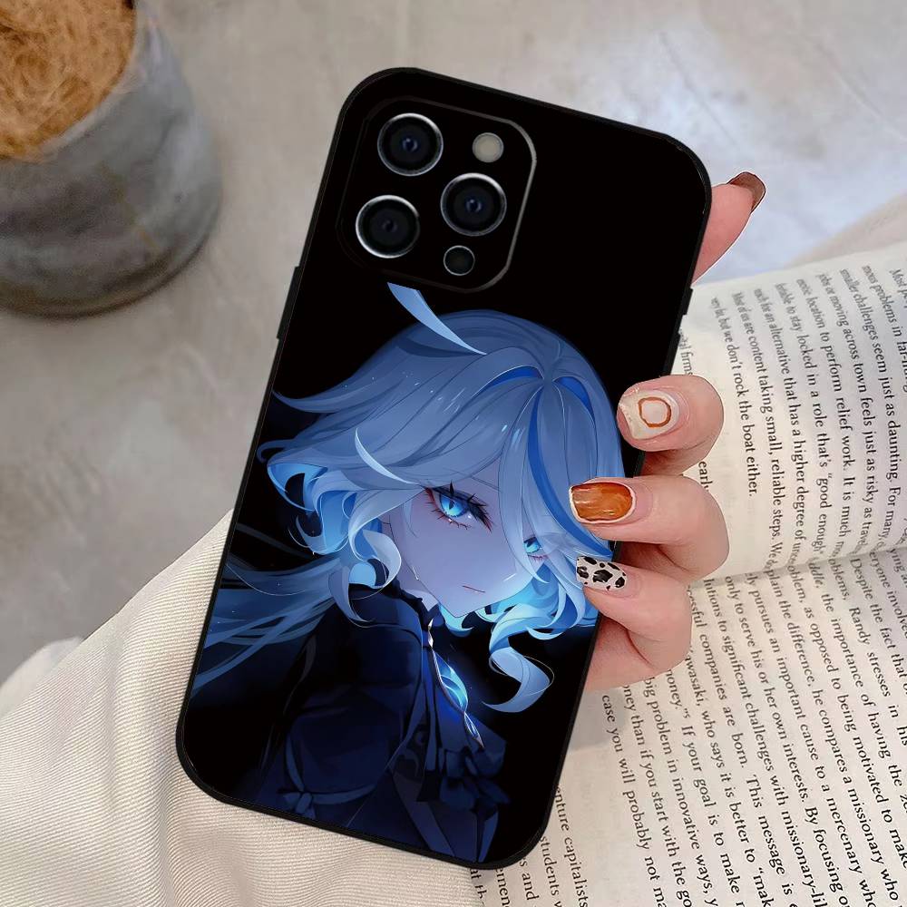 Genshin Impact Furina Phone Case For iPhone 17,16,15,14,13,12,11 Plus,Pro Max,XS,Soft Silicone Black Cover